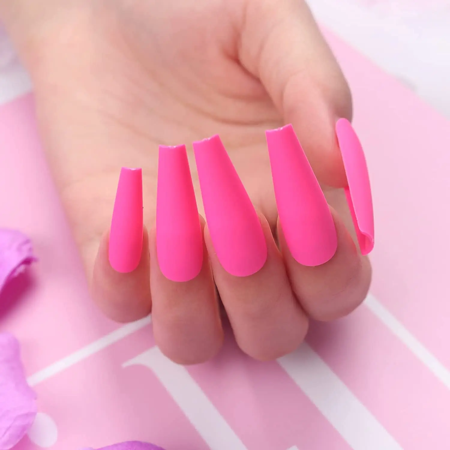 Wholesale 24Pcs Long Coffin Acrylic French Style Artificial Fingernails Nail Art Custom Luxury False Nails Press On Nails