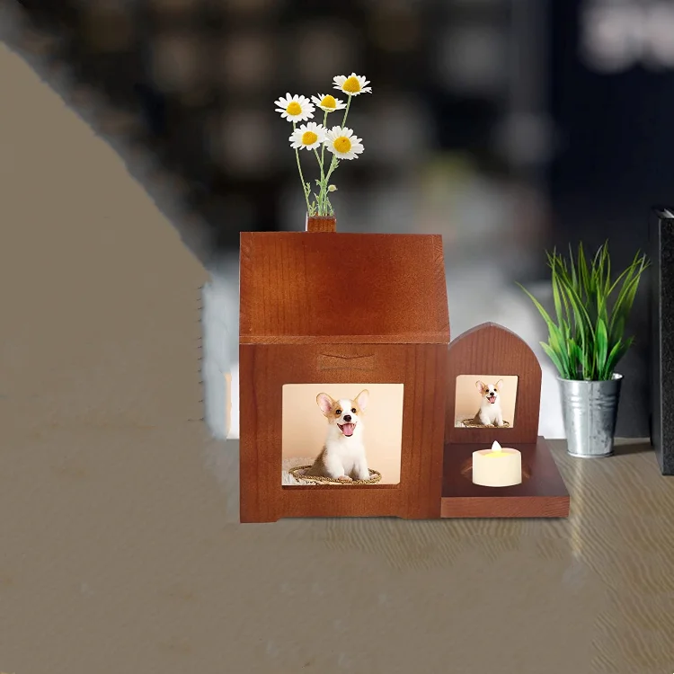 pet memory keepsake wooden dog urns with photo frame & candle holder