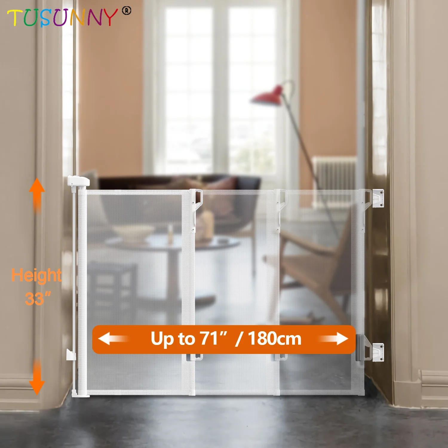 Indoor Retractable Baby Gate EN1930 Certificate Baby Stair Gate Retractable Mesh Baby Gate