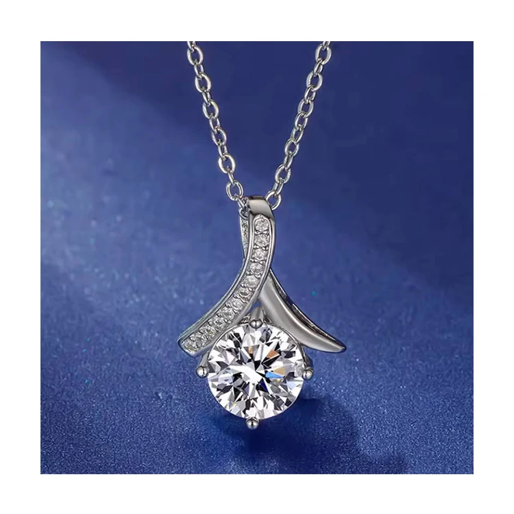 S925 Sterling Silver High Quality One Carat Diamond Mossan Fan-Shaped Necklace Female Clavicle Chain Jewelry