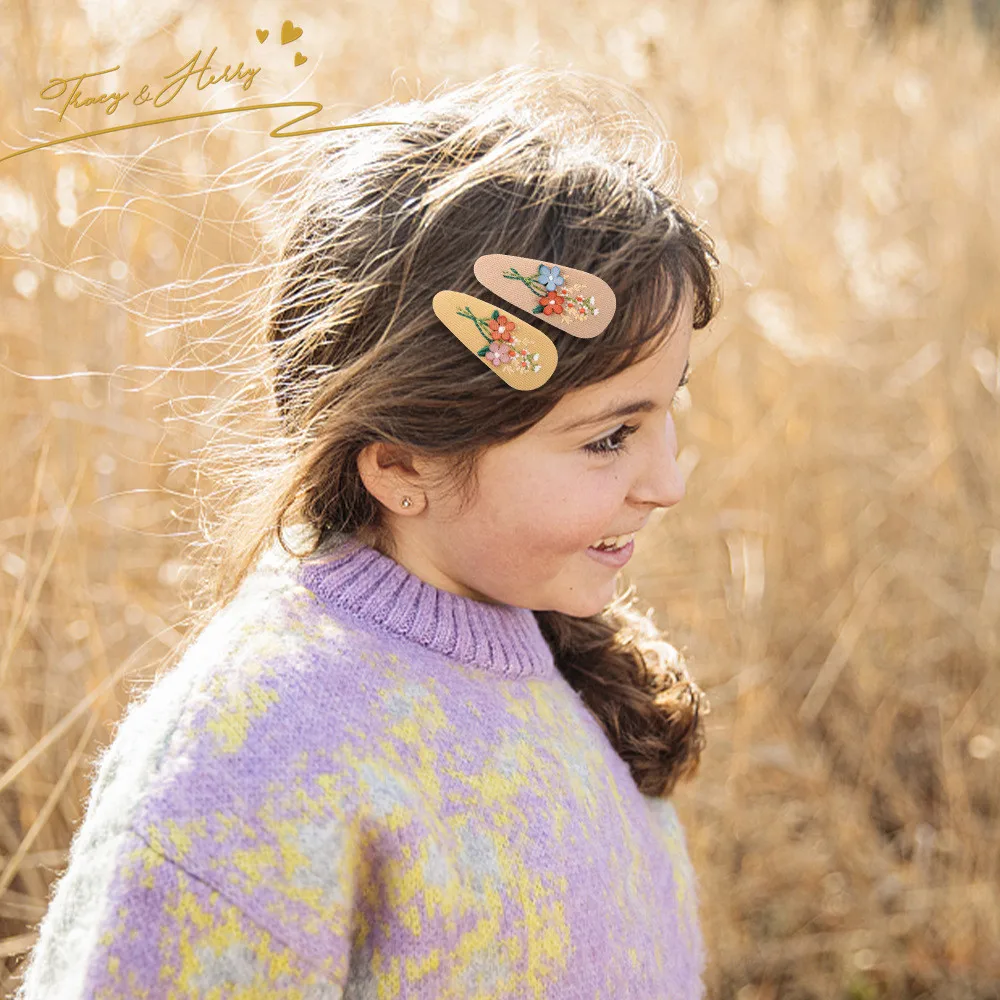 Tracy & Herry GB  Mano Style Retro Fancy Floral Fabric BB Snap Clips Elegant  Hairpin Clip Hair Accessories for kids