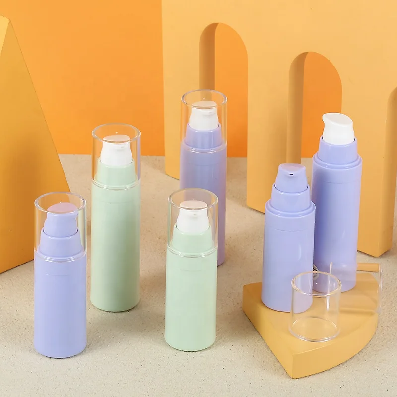 cosmetic luxury airless lotion bottle 30ml 50ml green purple airless pump bottles sets with lid for skin care packaging