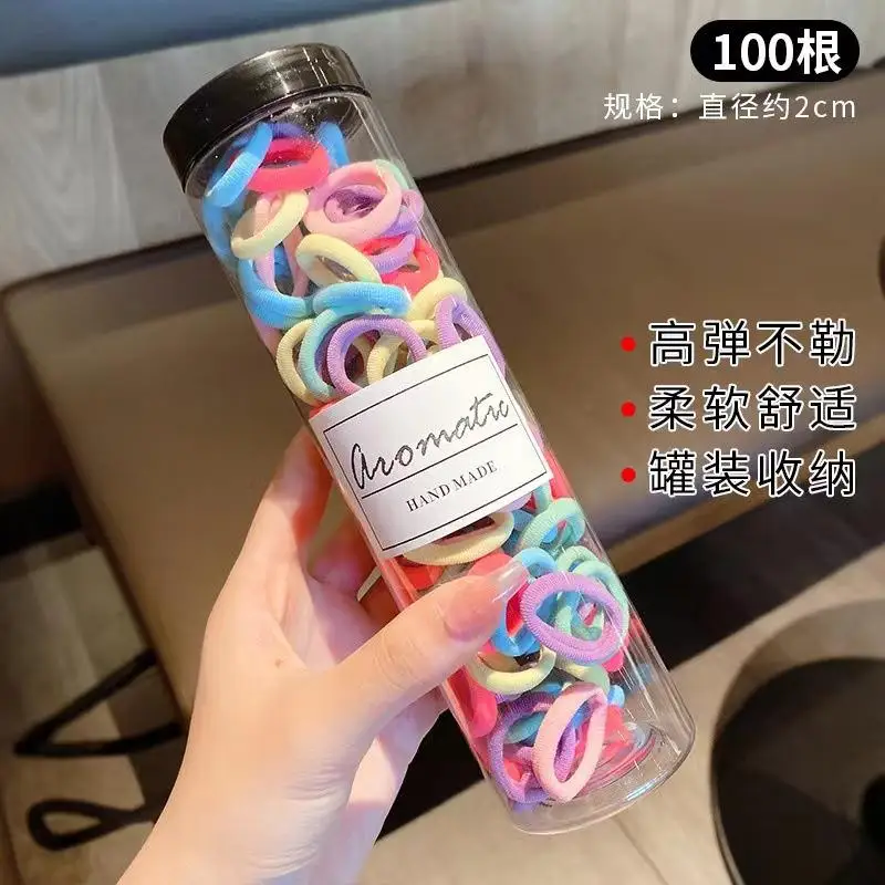 Discount Promotion New Customers 100 Strings A Can Korean Sweet Colorful Nylon High Elastic Head Rope Seamless Band Hair Ties