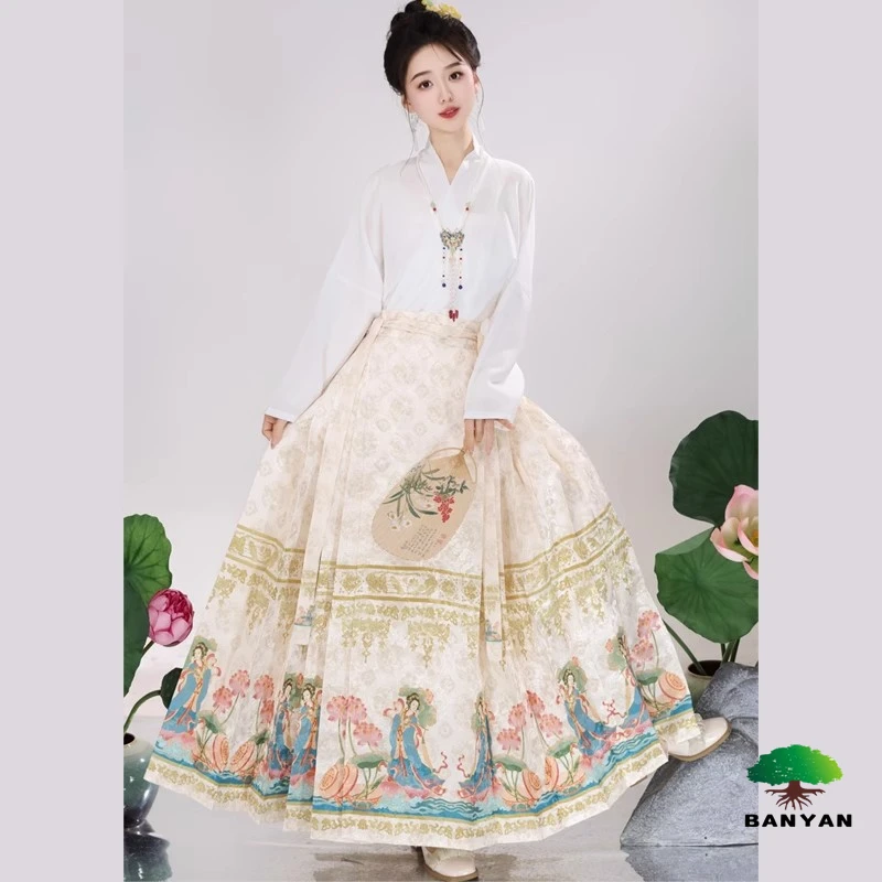 Spring Autumn Styles Slimming Hanfu New Women Adults Original Lotus Immortal Ming Style Horse Face Skirt Hanfu Dress