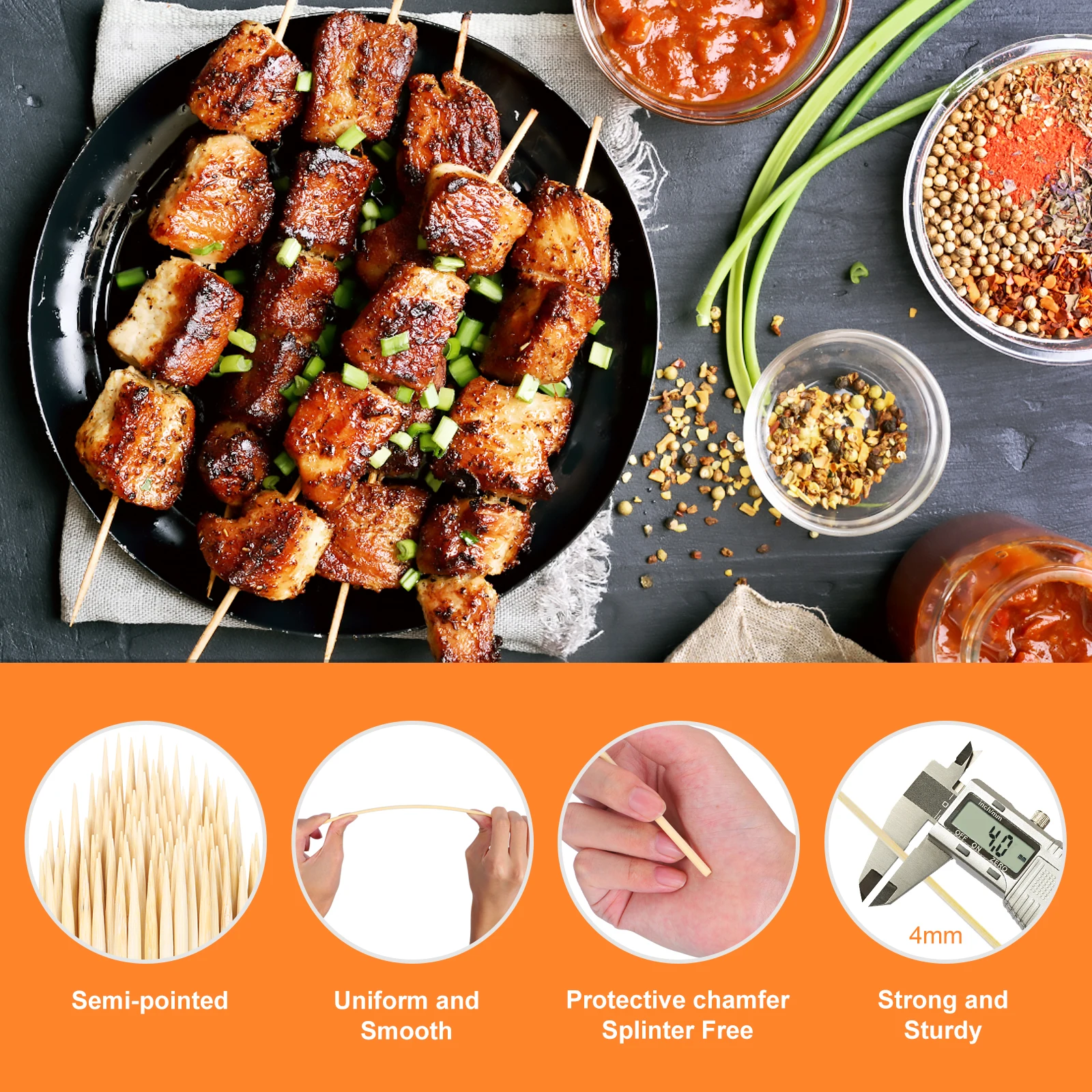 Bamboo Stick 3.0*15cm China Factory Direct Supply BBQ Stick Biodegradable Bamboo Braking Barbecue Sticks Disposable