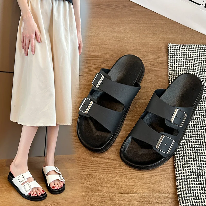new arrival summer women flat slippers transparent outside slippers brown slides casuals beach slippers size