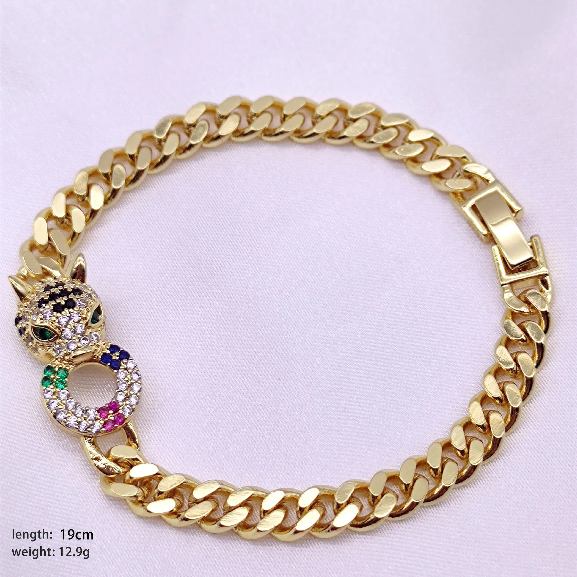 Luxury 14K Gold Plated Leopard Zircon Hip-hop Cuban Chain Bracelet Personality Jewelry for Women Bracelet