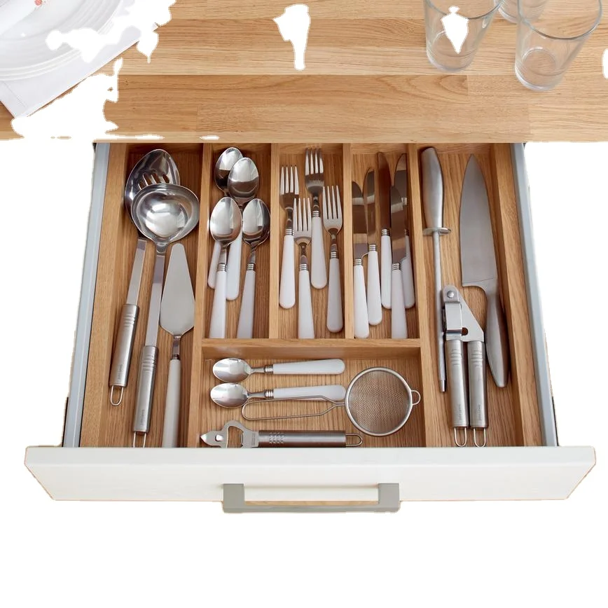 top quality wooden cutlery expending drawer organizer tray cabinet  natural wood trays manufacturer