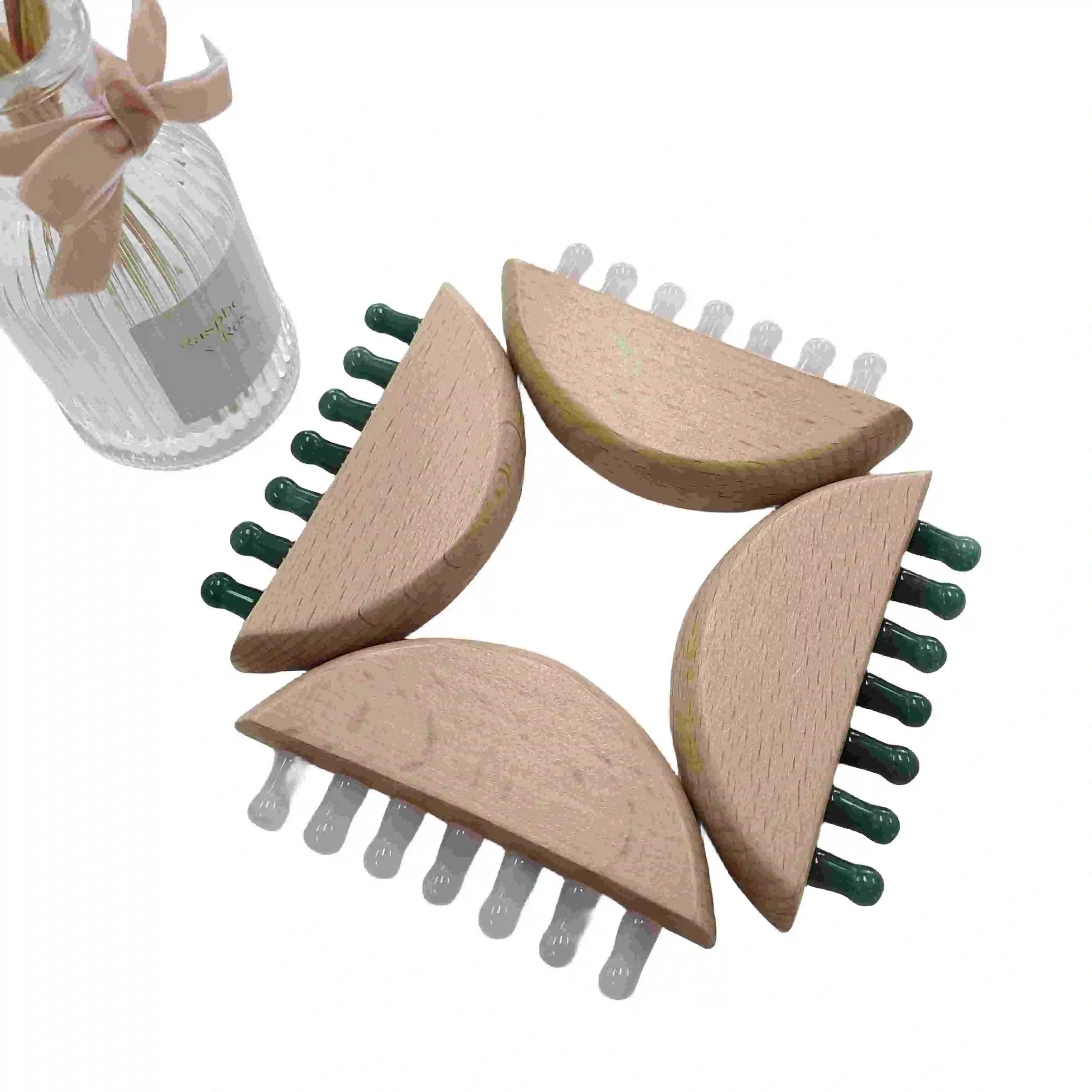 Wooden Head Massager Guasha Scalp Body Accupressure Rose Quartz Massage Tool Gua Sha Comb