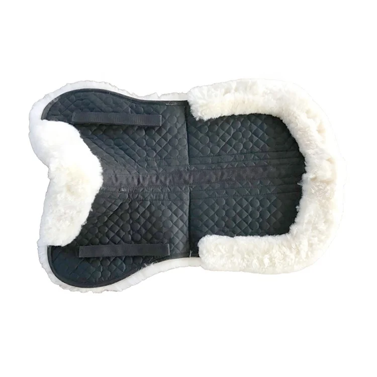Black /White Australian Lambskin Dressage Polycotton Horse Saddle Pad With Sheepskin for equestrianism