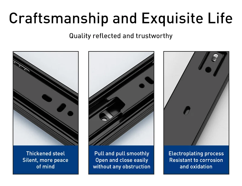 Stainless Steel 3 Fold Full Extension Small Ball Bearing Drawer Slides For Cabinet Accessories Drawer Slides