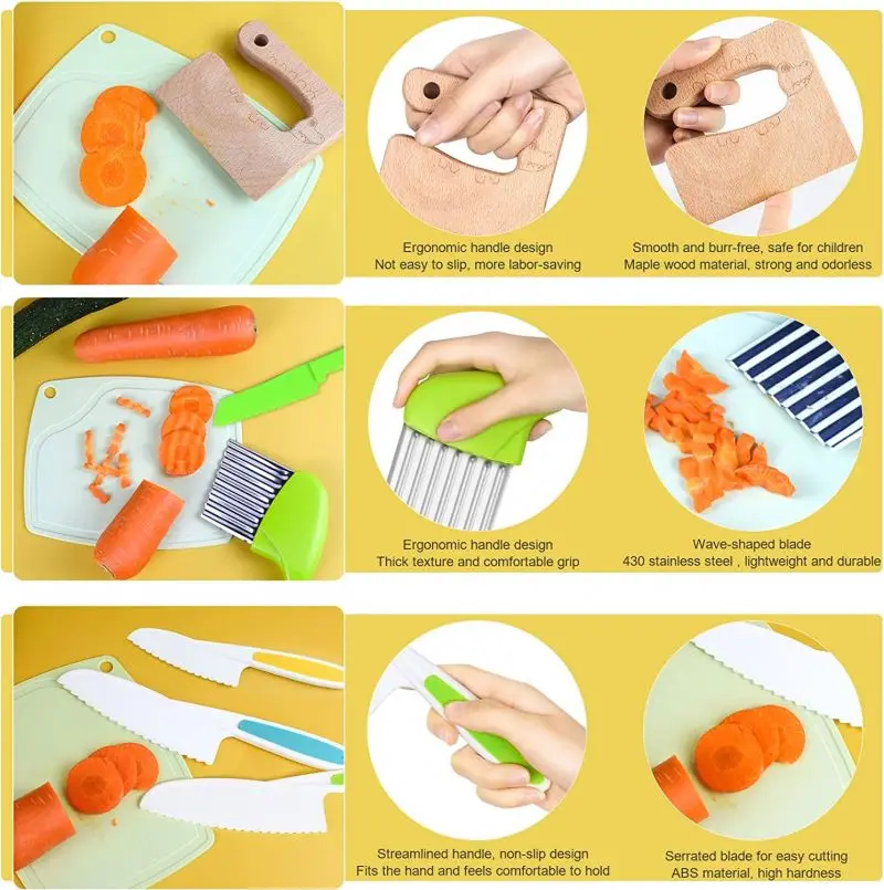 Customized Kids Knife Set Vegetable Cake Kitchen Knife Set Hands Free Plastic