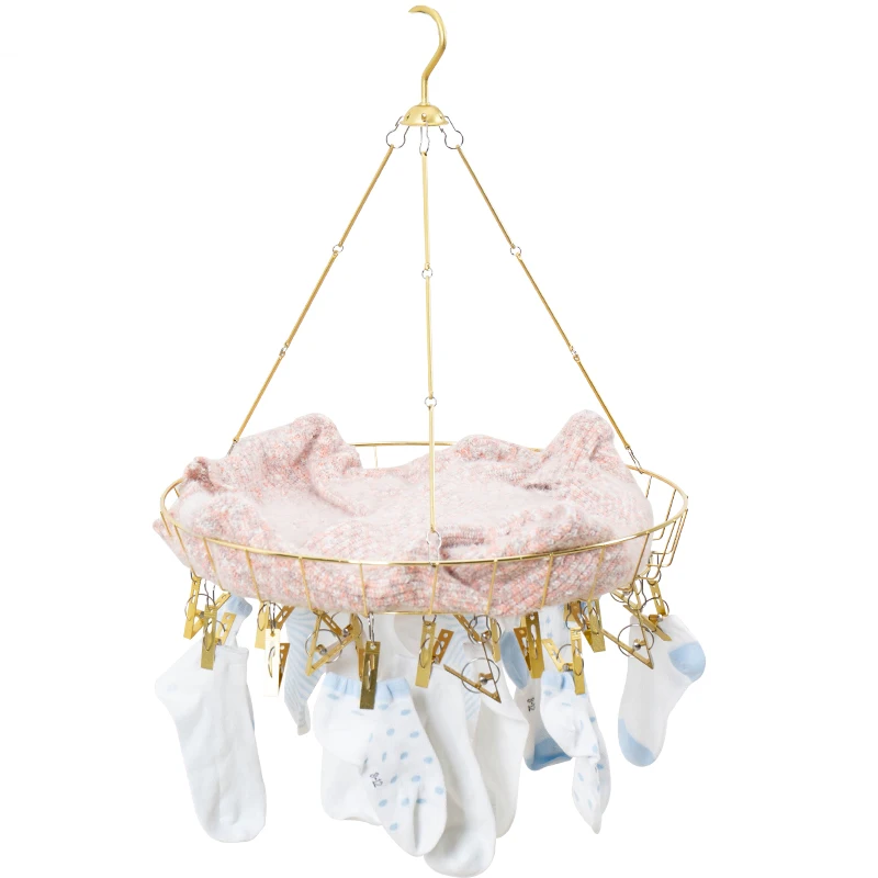 Wholesale Multi-Clips Hanger For Socks Stainless Steel Metal Socks Rack With Basket And Clips