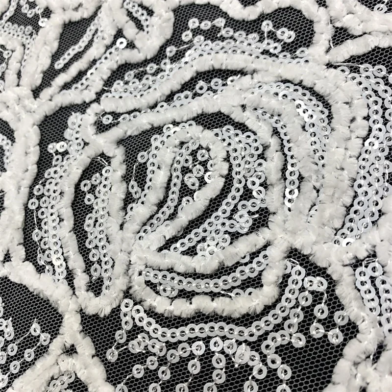 Dress colorful ribbon sequins Embroidery Wholesale French Silk 3D  Lace Fabric