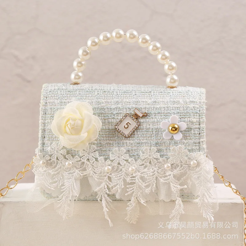 Fashion Autumn Winter New Design Leather Flower Mini Cute Handbag For Girls Small Size Pearl Single Bag Purse