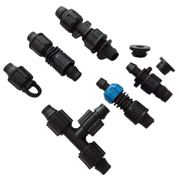 Hot sale 16mm drip tape connector blue lock nut fittings start offtake/bypass for agriculture irrigation system