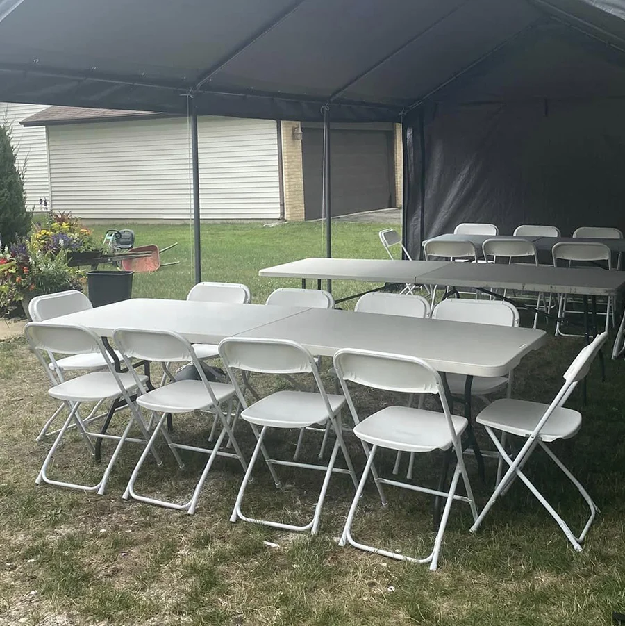 10 people 8ft rectangular hdpe outdoor dining portable white folding table and chair set