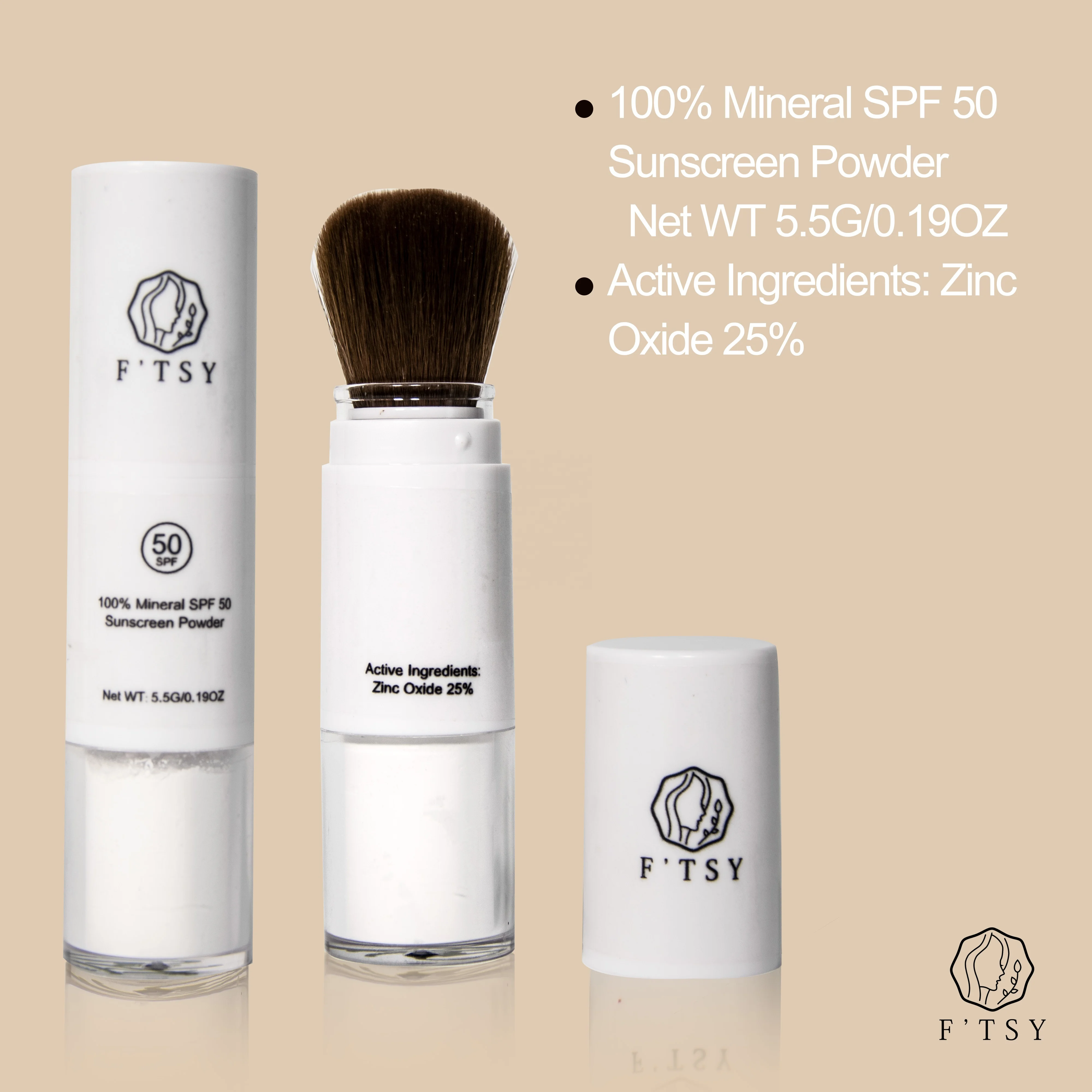 Private Label 100% Mineral Powder SPF 35 Vegan Broad Spectrum UVA UVB Protection Sunscreen Powder with Brush
