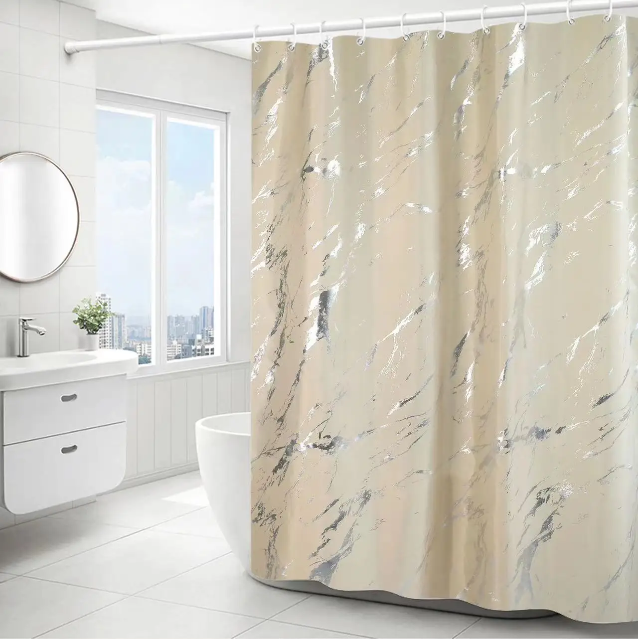 Hot light luxury simple hot silver hot marble used bathroom waterproof shower curtain shower curtain partitions