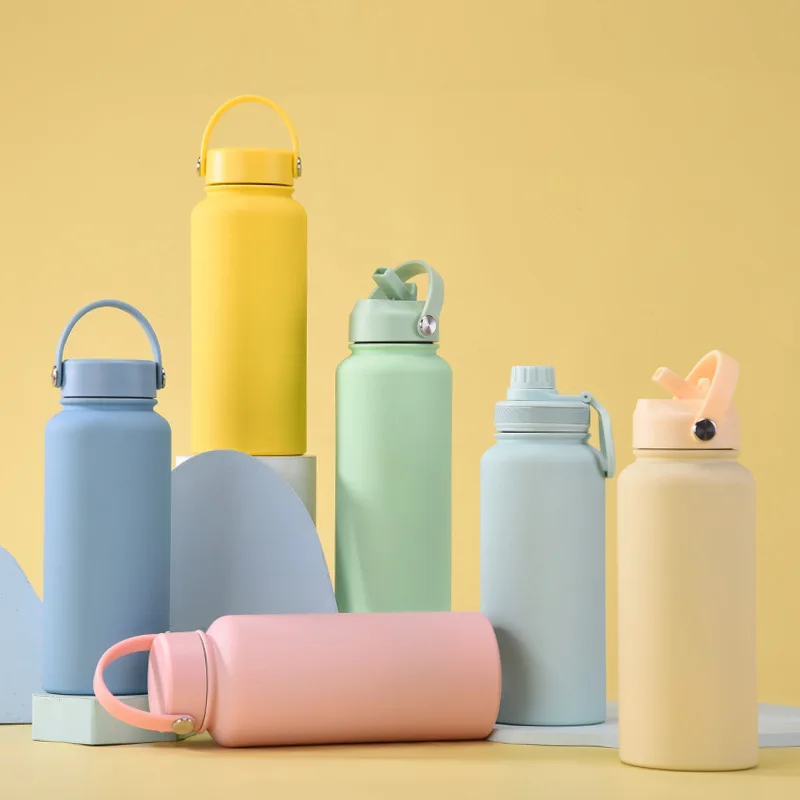 2024 New stainless steel thermos cup a three-cover 1L large capacity water cup portable outdoor sports kettle