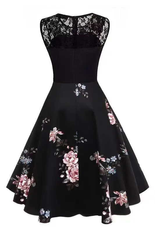 2023 fashion Lace sleeveless printed large size women retro dress