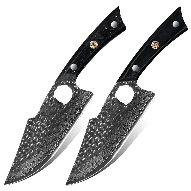 Damascus Steel Butcher Hunting Knife Handmade Forged Camping Meat Cleaver Fish Knife