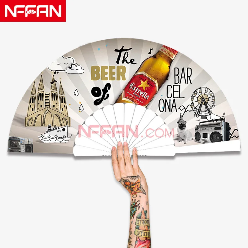 Nffan OEM Custom Advertising Promotional Folding Sublimation Plastic Hand Fan as Gift
