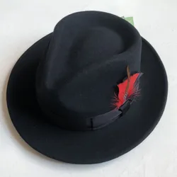 H628B Wide Brim Australian Wool Felt White Fedora Hats Adult Woolen Felt Fedora Hat Gentleman Wool Fedora Hats