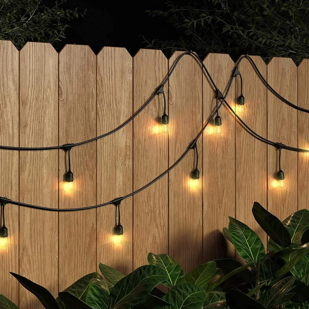 Commercial Grade LED Outdoor S14 String Lights 48FT 15 LED Lights Weatherproof  e27 drop festoon light