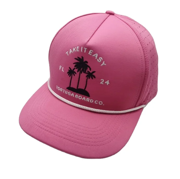 Custom 6 Panel Polyester Flat Brim Hat embroidery patch Gorras High Quality Laser Cut Hole embroidery Snapback hat