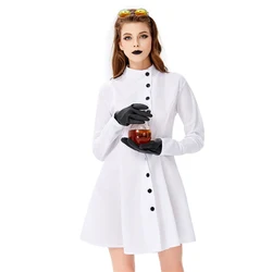 Female White Crazy Scientist Costume with Glasses Halloween Carnival Costumes for Women