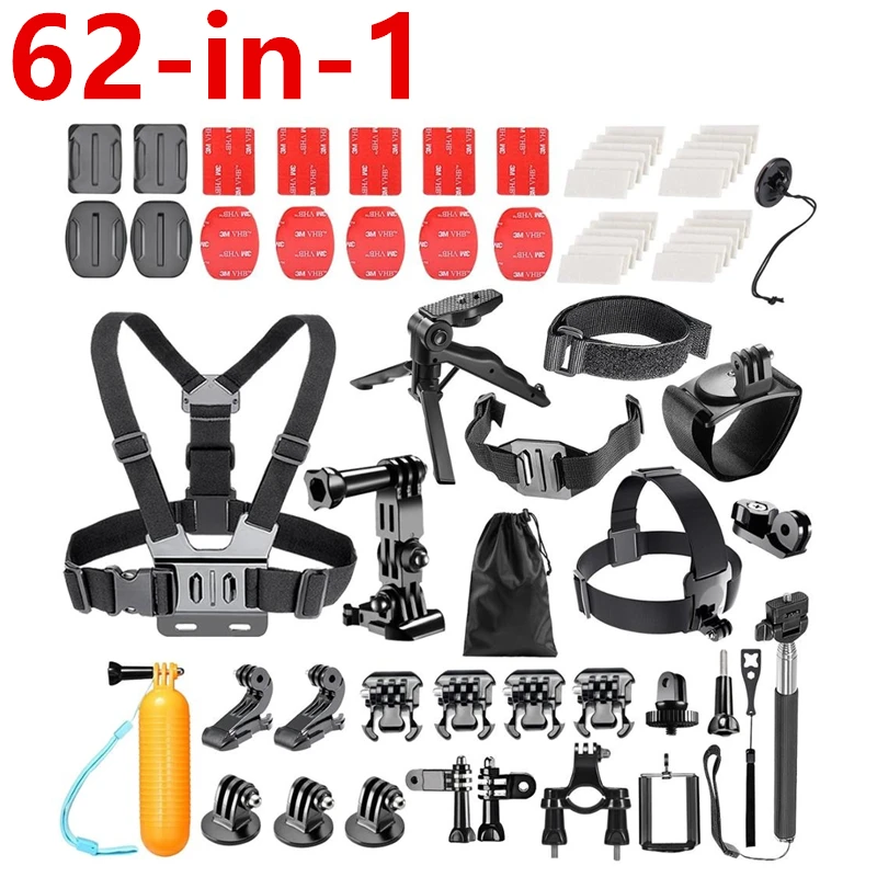 Factory Hot Selling 62-In-1 Accessories for Go Pro Heros 9 8 7 6 5 Xiao Yi Action Camera Mount for Sports DV Swimming Climbing