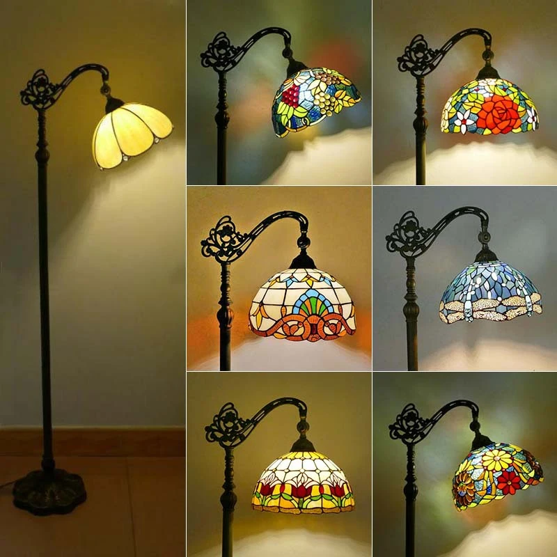 Tiffany Floor Lamp American Retro Living Room Bedroom Lamp Country  Stained Glass Floor Lamp