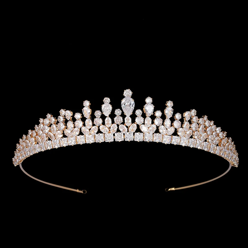 Bridal Accessories Hair Accessory Crystal Crown Elegant Wholesale Handmade Wedding Tiara Women Jewelry Fashion Gift Gold BC7033