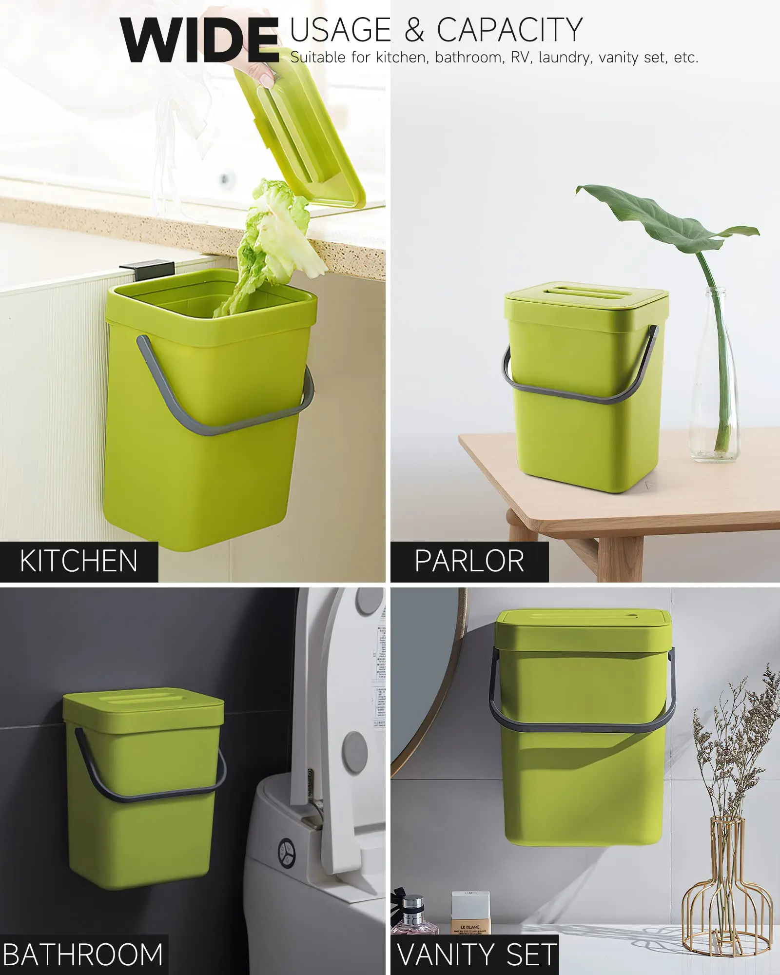Compost Bin Indoor Kitchen home Sealed Hanging Small Trash Can rubbish bin waste bins with Lid