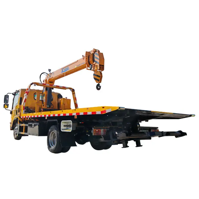 Isuzu 4X2 ton road Emergency Recovery rescue truck trailer 6 ton hydraulic boom crane flatbed trailer crane