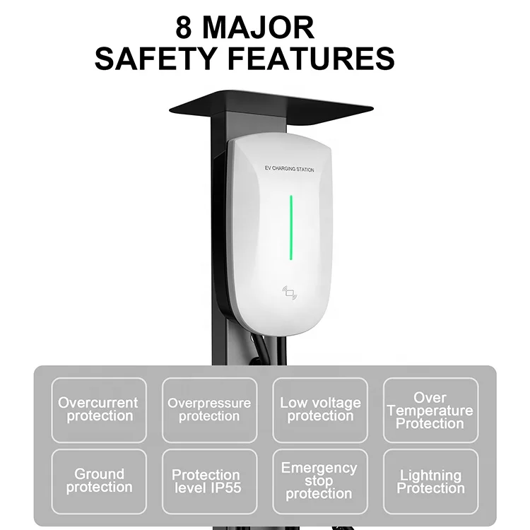 OEM ODM RFID 32A 1-фазный 3-фазный 7 кВт 11 кВт 22 кВт 5 м кабель типа 2 настенная электрическая Автомобильная зарядная станция EV