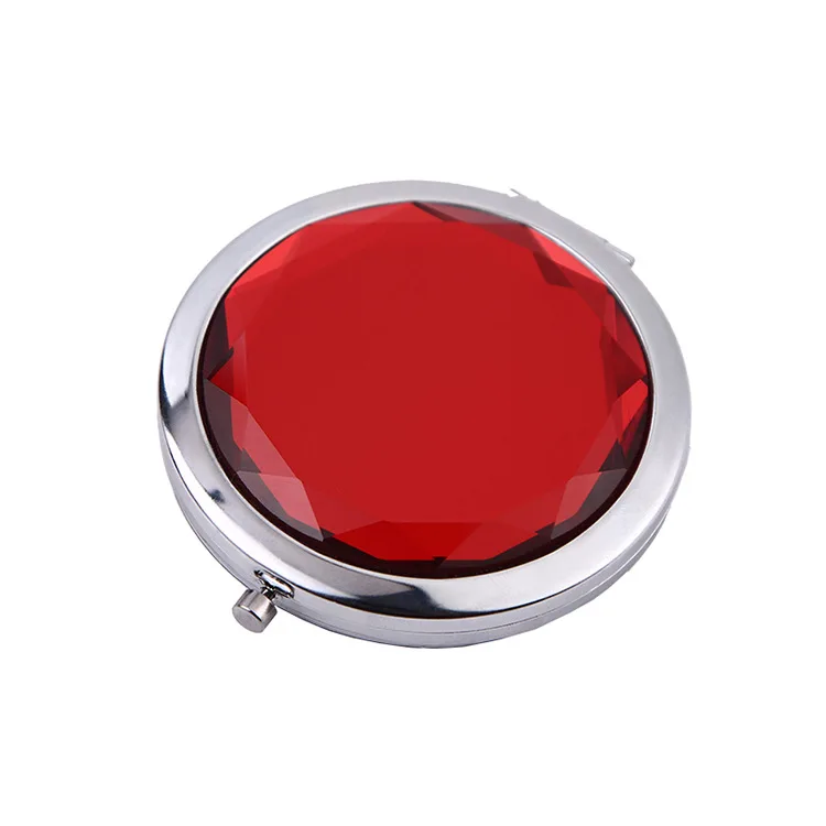 Custom Logo Portable Round Folded Luxury Crystal Makeup Mirror Double Side Compact Pocket Cosmetic Mirrors for Promotion Gifts