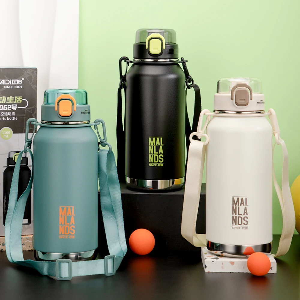 Custom 1100ml Portable Stainless Steel Vacuum Flask Double Wall Insulated Water Bottle with Handle for Hiking Travel Camping