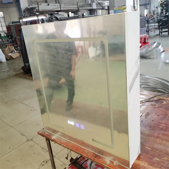 smart mirror cabinet bathroom vanity cabinet with LED clock touch sensor switch IP44 waterproof and anit-fog function