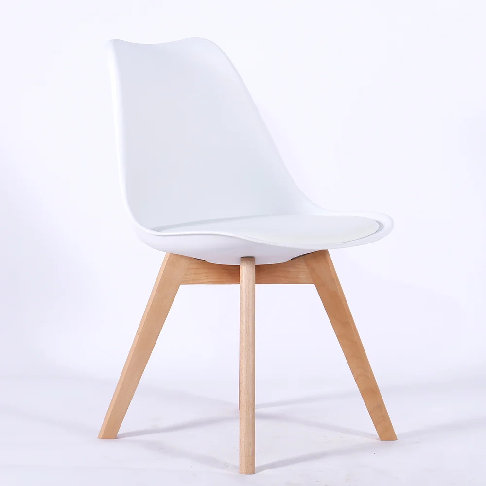 Simple style plastic PP seat cushion wood leg modern restaurant tulip dining chair hot selling