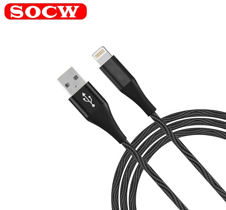 
MFI manufacture SOCW fast charging usb A to lightning data cable with kevlar braided 2.4A 