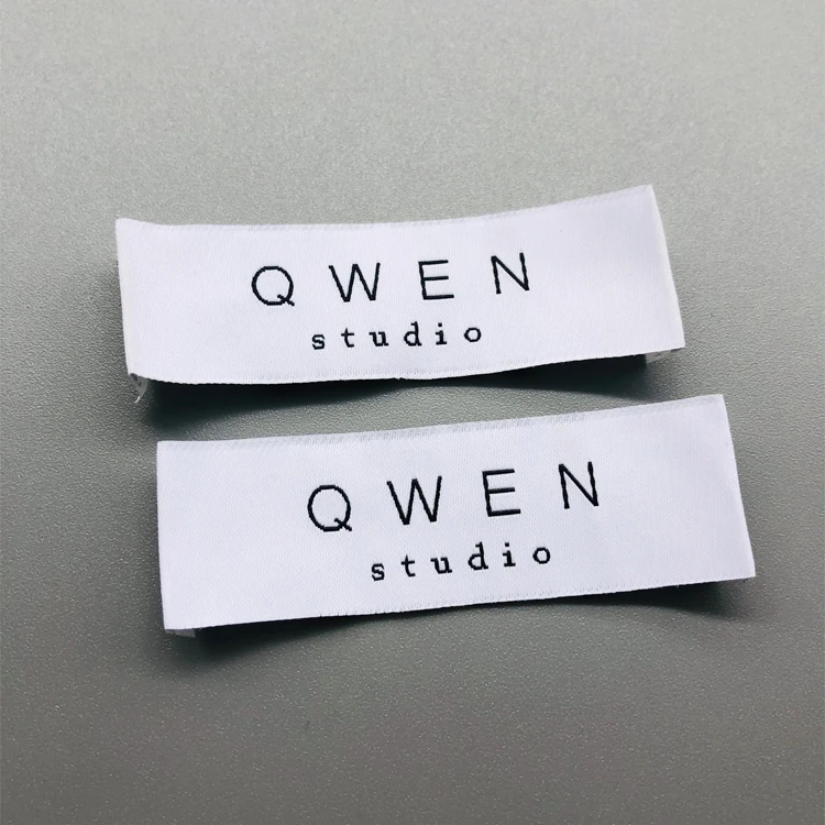 High Density Custom Trademark End Fold Neck Tags Machine Woven Labels for Lady Garments