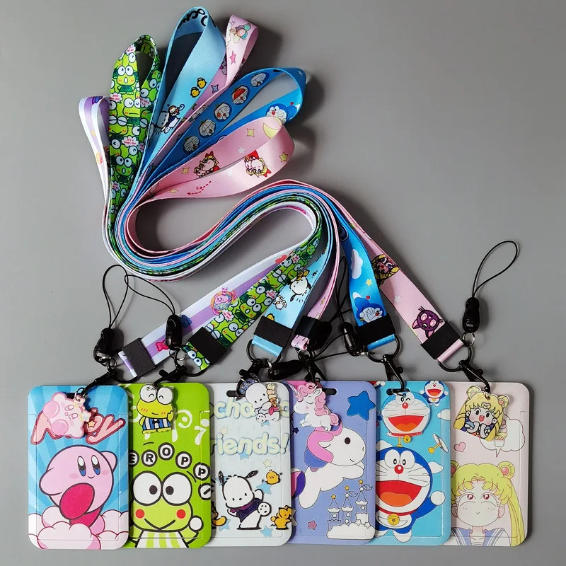 Lovely Cartoon Kero Kero Keroppi Sailor Moon Kirby Unicorn Doraemon Lanyard with Card Holder Case Name Badge Polyester Lanyards