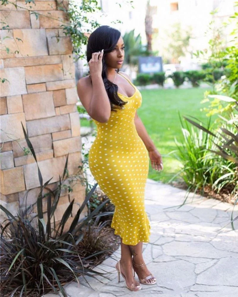 Wholesale Latest Women Polka Dot Sleeveless Bodycon 2019 Maxi Long Dress