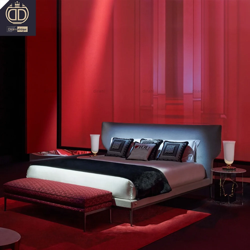 Foshan home furniture bedroom set modern luxury full gray double king size bed for villa hotel apartment