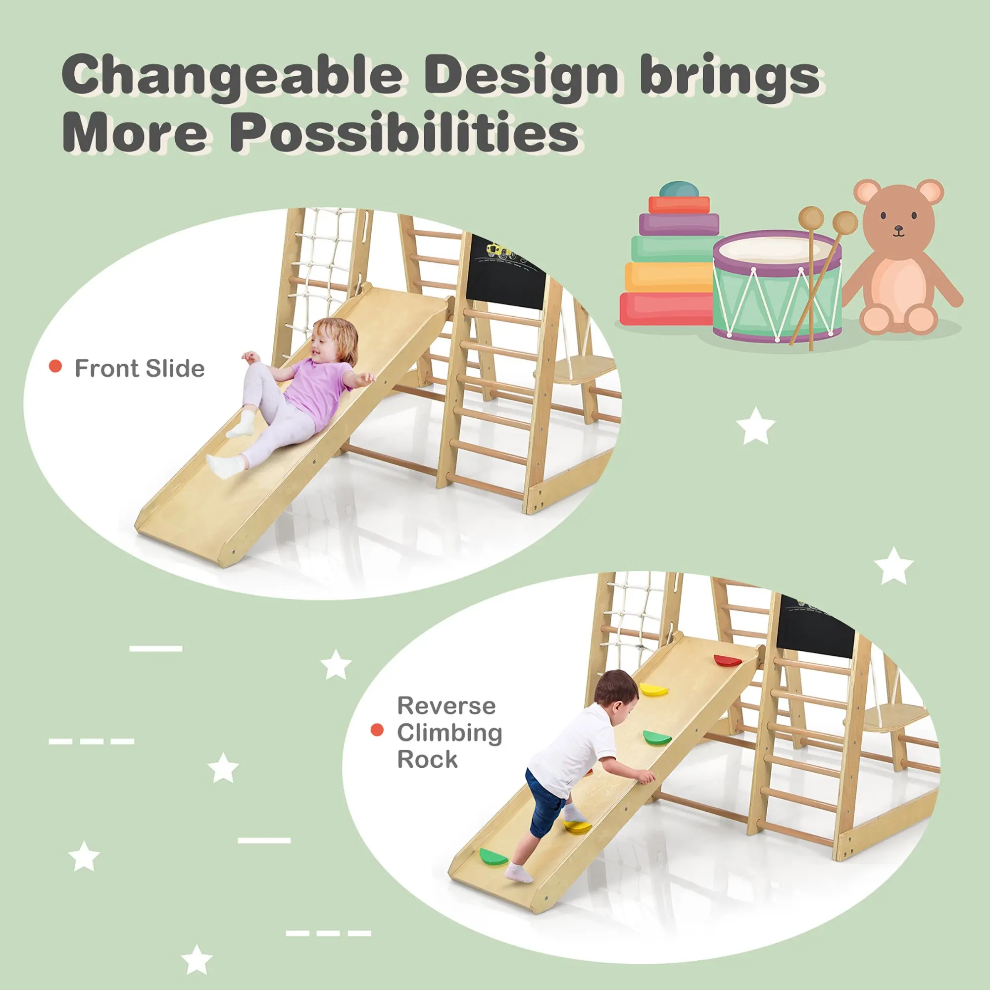 Wooden Climbing Frame Playground Indoor Children Montessori GYM Foldable Climbing Pickler Swing Combination Sports Exercise Sets