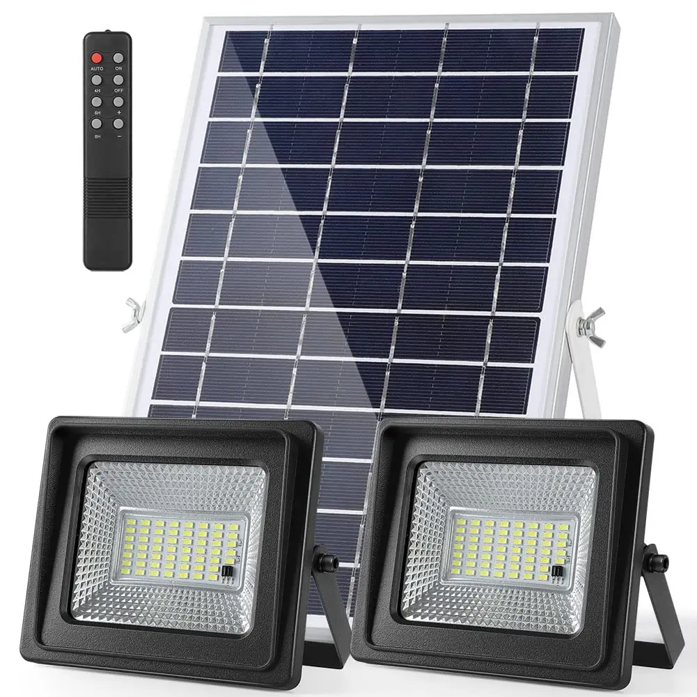 Outdoor Solar Flood Lights Garden Lighting Dual Lamps Ip67 Waterproof With Remote Control 16.4ft Cables For Patio Yard Shed