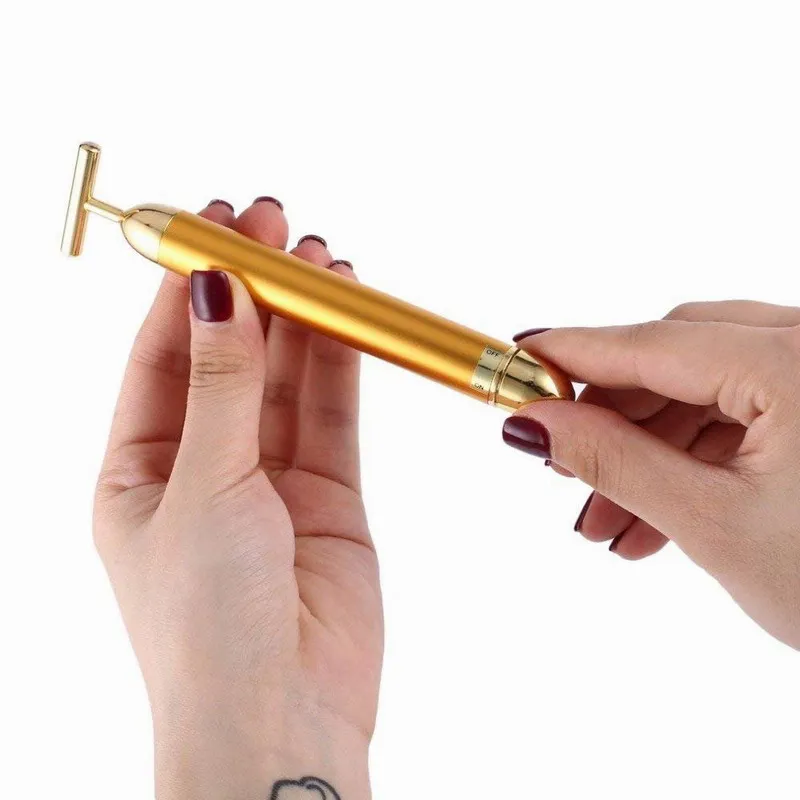 Hot Selling Beauty Bar 24K Golden Pulse Facial Massager T-Shape Electric Face Massage Tool