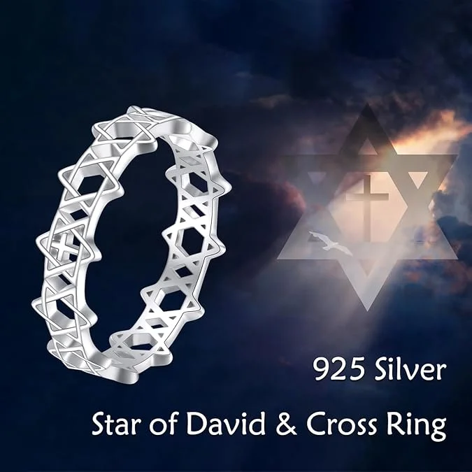 Hot sales Star of David Ring Sterling Silver with Cross Jewish Jewelry for Women